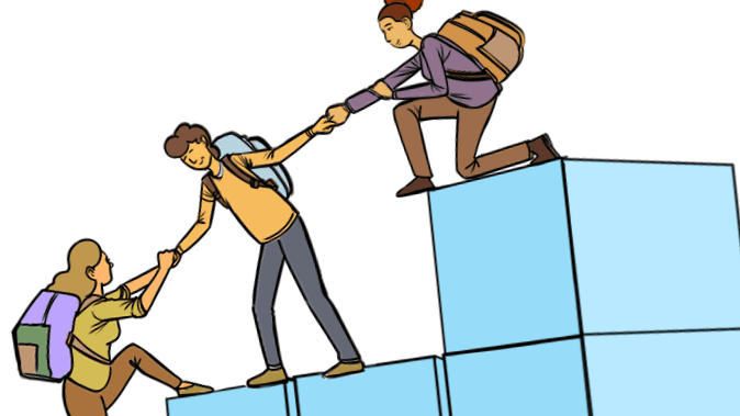 Image depicting people helping each other as a group.