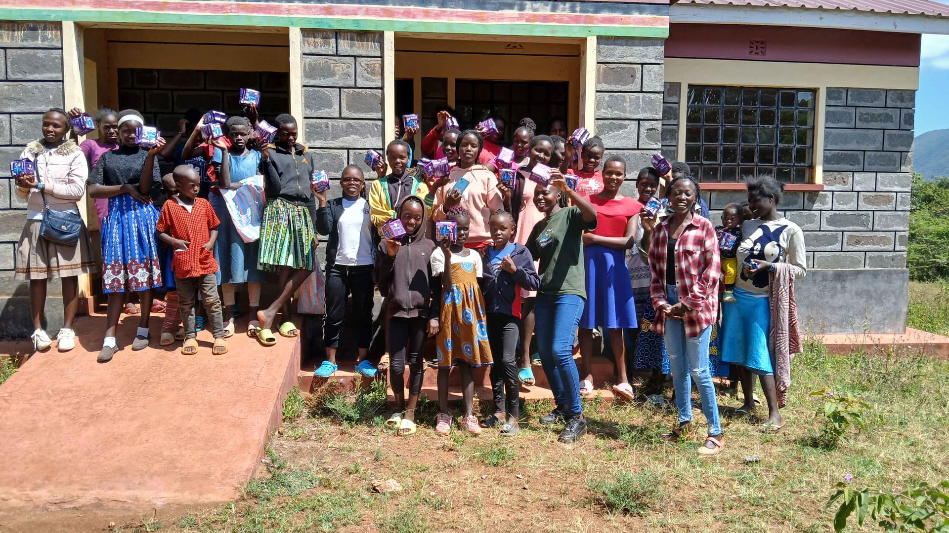 Girls receiving the menstrual products