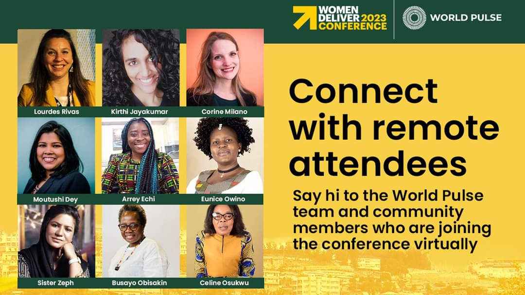 The design shows the beautiful smiling faces of WP virtual delegates to Women Deliver conference.