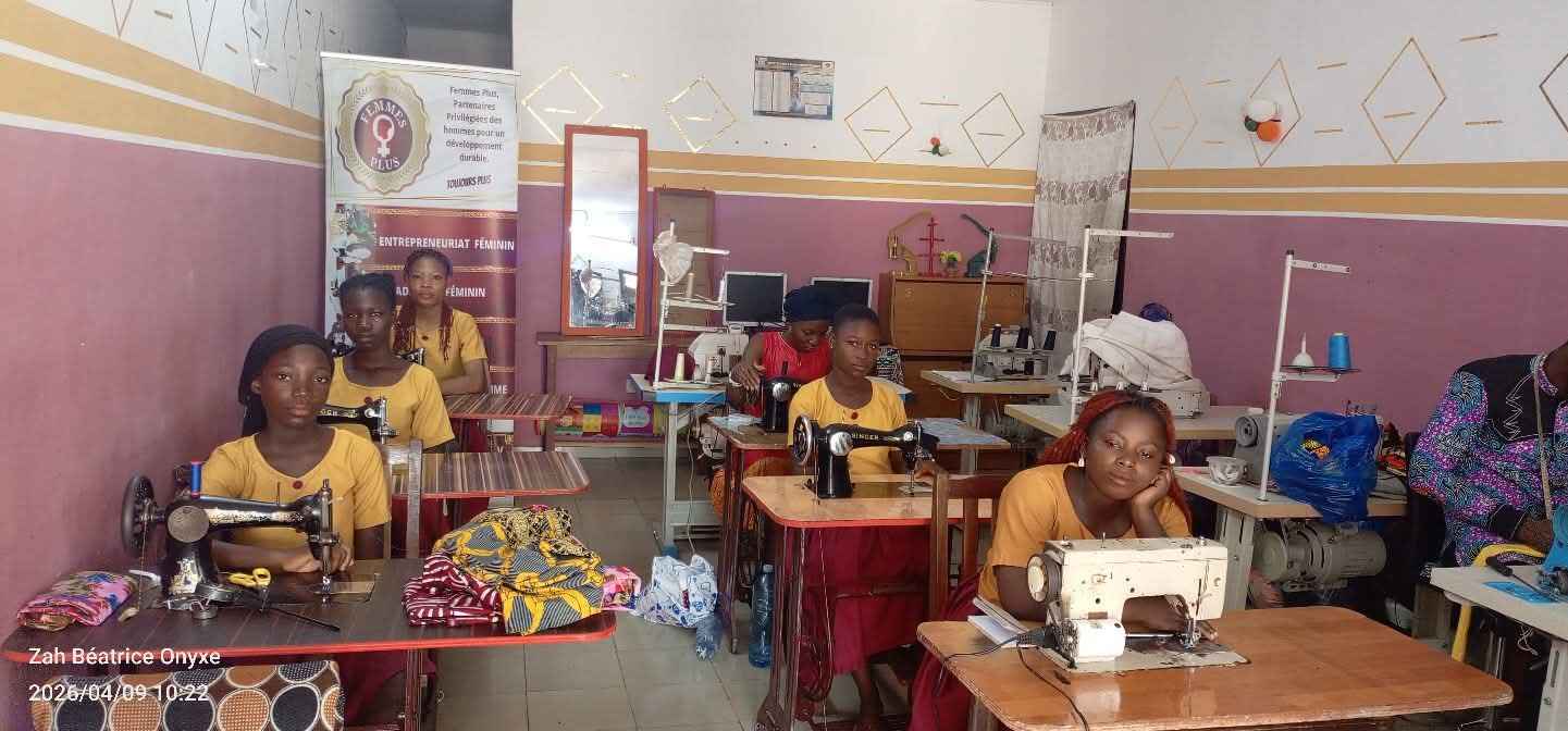 Students learning sewing