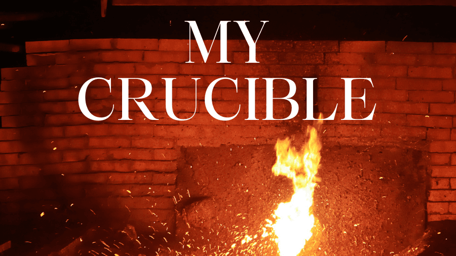 Image of a crucible. Material being forged by fire representing a trial that can lead to transformation